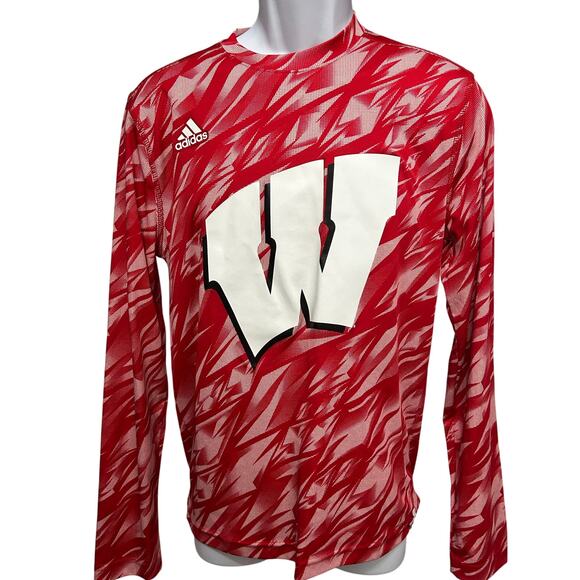 Adidas Wisconsin Badgers Shirt Long Sleeve Red NCAA Gear Performance Top - Picture 1 of 3